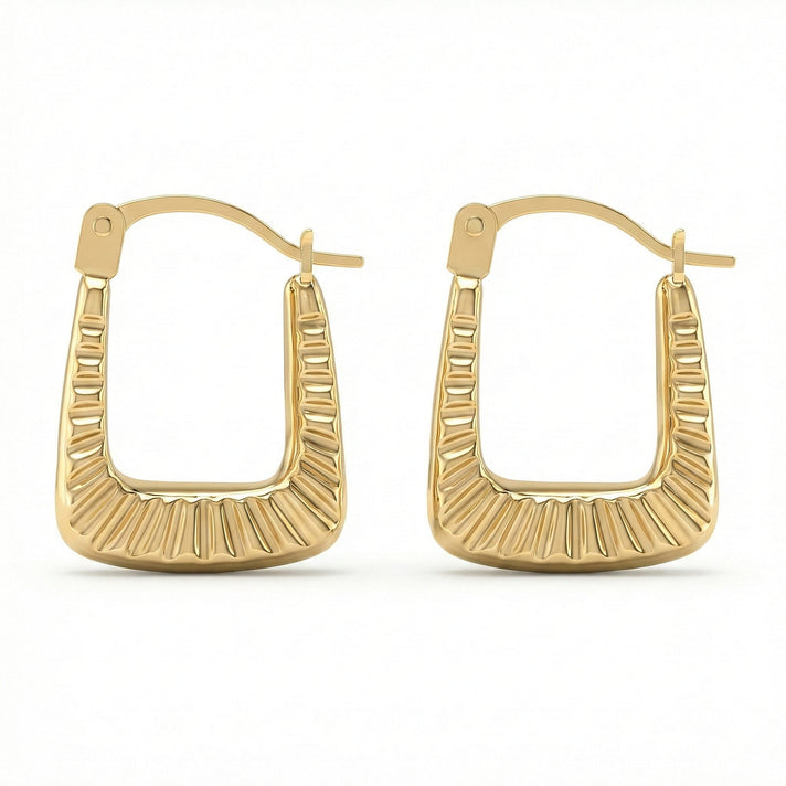9K Yellow Gold 12MM X 15MM Ribbed Creole Earrings 0.38 grams 6092934 1