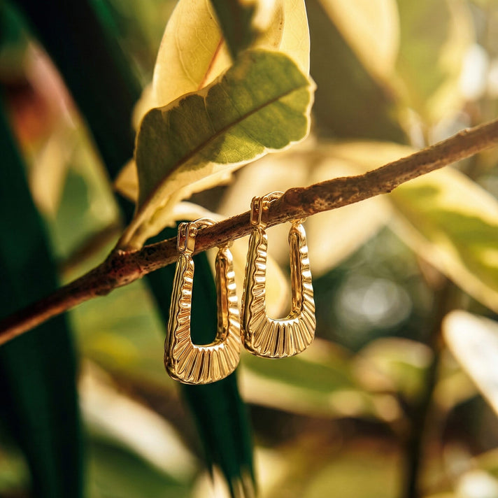 9K Yellow Gold 12MM X 15MM Ribbed Creole Earrings 0.38 grams 6092934 2
