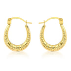 9K Yellow Gold 12mm X 15mm Patterned Creole Earrings