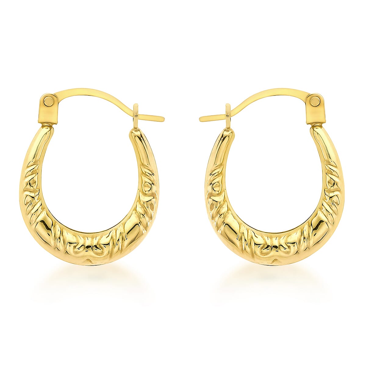 9K Yellow Gold 12mm X 15mm Patterned Creole Earrings 7190127 0