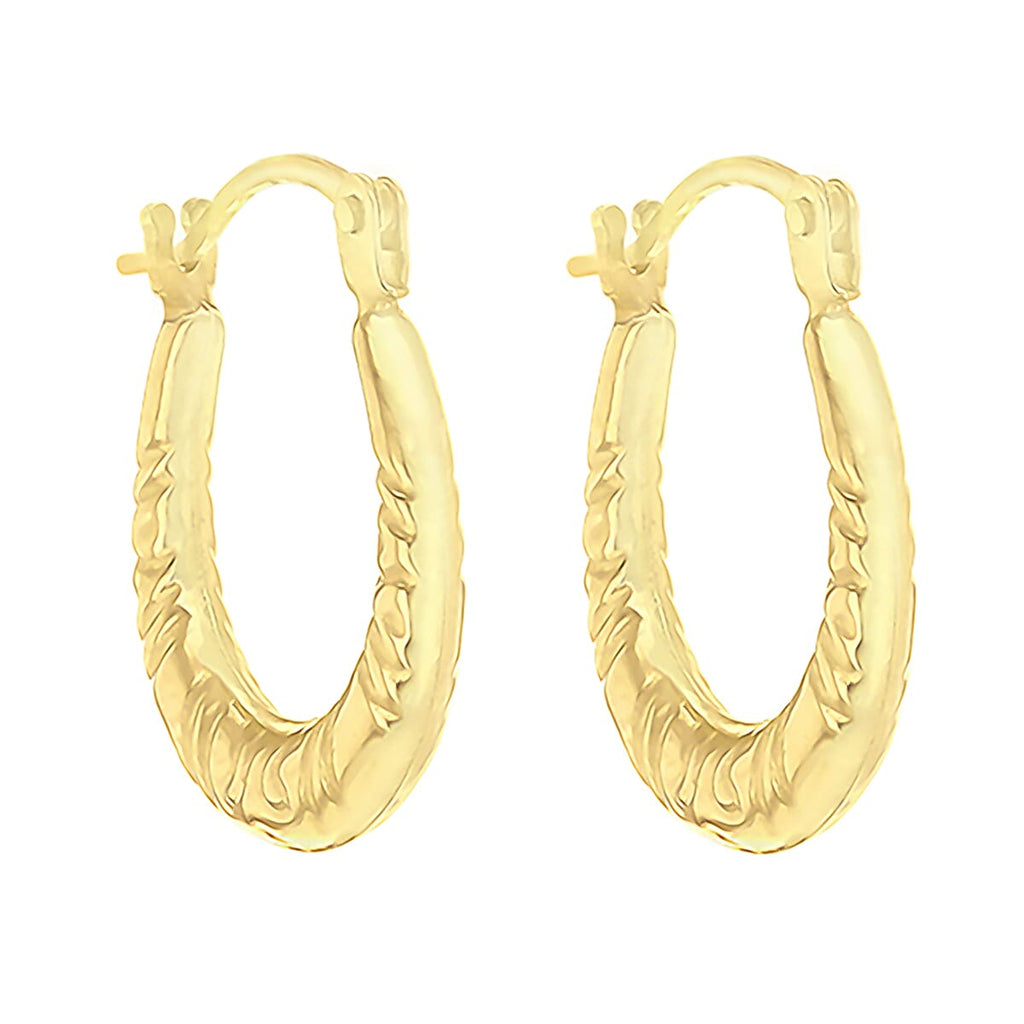 9K Yellow Gold 12mm X 15mm Patterned Creole Earrings