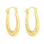 9K Yellow Gold 12mm X 15mm Patterned Creole Earrings