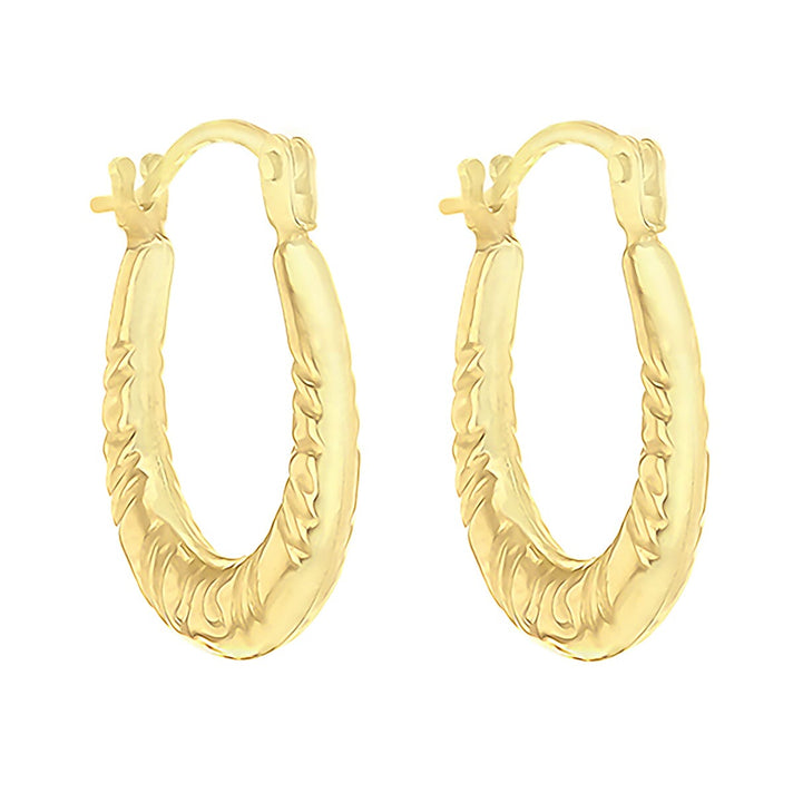 9K Yellow Gold 12mm X 15mm Patterned Creole Earrings 7190127 2