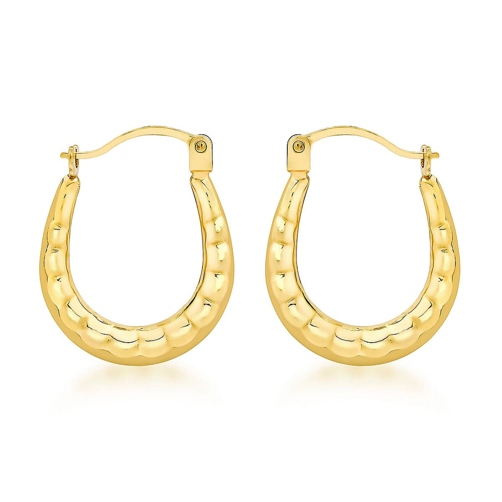 9K Yellow Gold 12mm X 15mm Patterned Creole Earrings