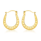 9K Yellow Gold 12mm X 15mm Patterned Creole Earrings