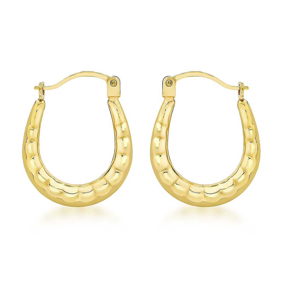 9K Yellow Gold 12mm X 15mm Patterned Creole Earrings 7190129 0