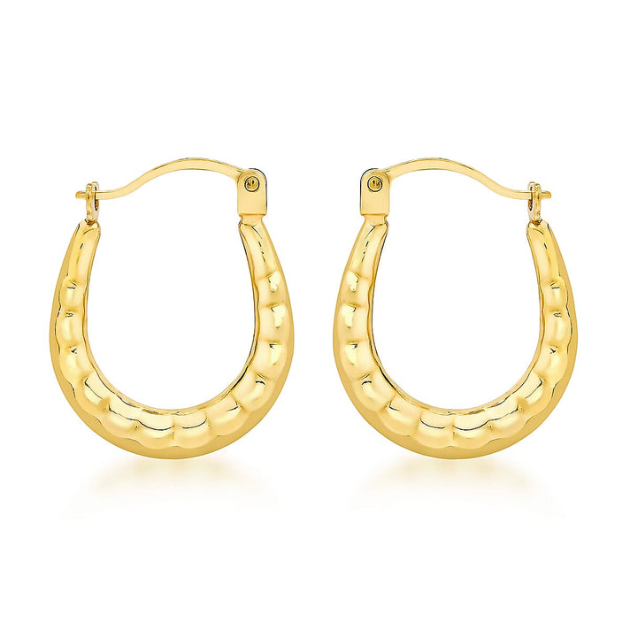 9K Yellow Gold 12mm X 15mm Patterned Creole Earrings 7190129 1