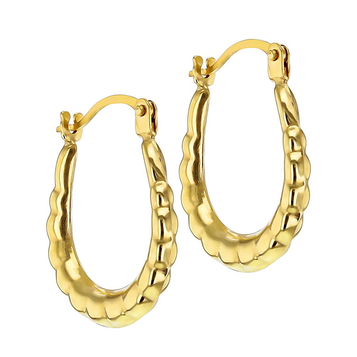 9K Yellow Gold 12mm X 15mm Patterned Creole Earrings 7190129 1
