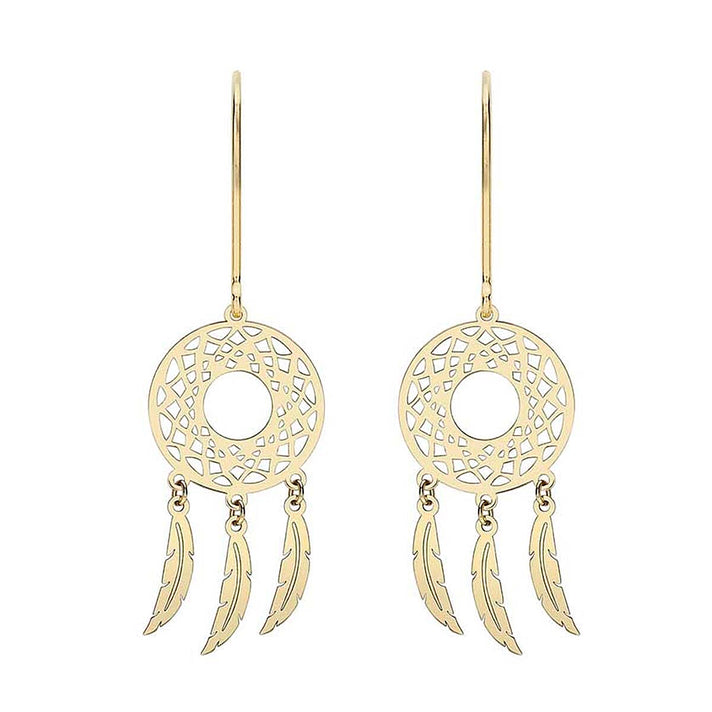 9K Yellow Gold 12mm X 40mm Circle Cutout Dream Catcher Earrings 7078147 1
