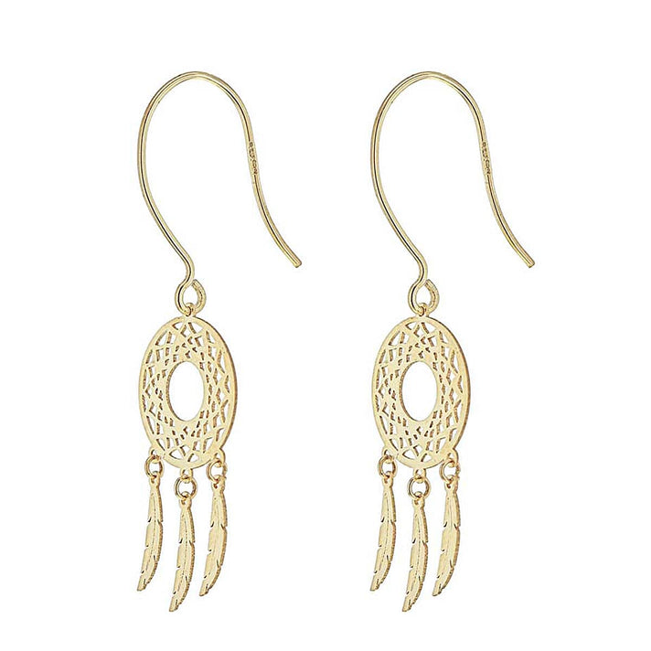 9K Yellow Gold 12mm X 40mm Circle Cutout Dream Catcher Earrings 7078147 2