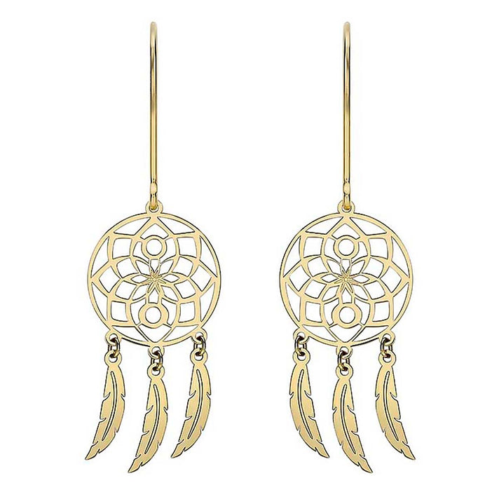 9K Yellow Gold 12mm x 40mm Flower Dream Catcher Earrings 8894724 1