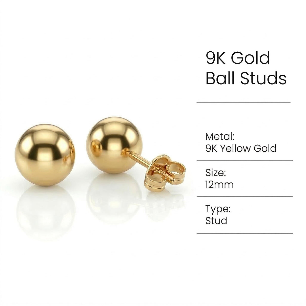 9K Yellow Gold 12mm Ball Stud Earrings 7338353 6