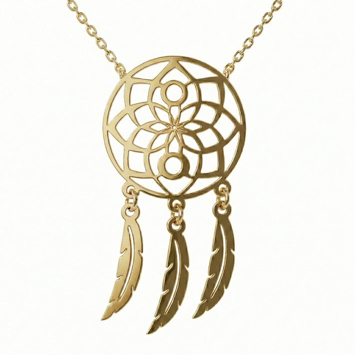9K Yellow Gold 13.5mm x 26mm Flower Dream Catcher Necklace 16-18 Inch 7133724 1