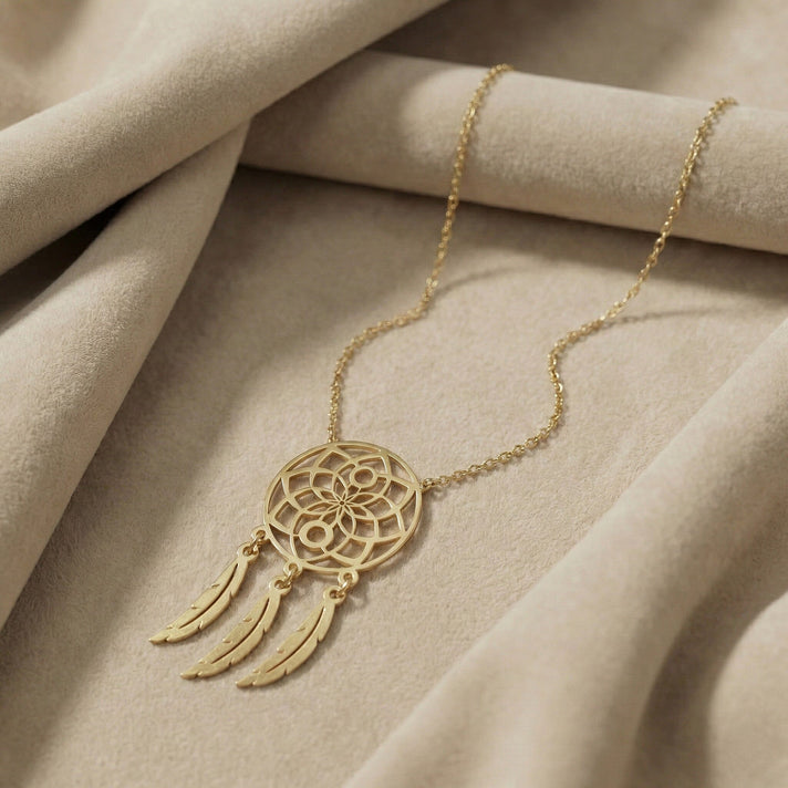 9K Yellow Gold 13.5mm x 26mm Flower Dream Catcher Necklace 16-18 Inch 7133724 2