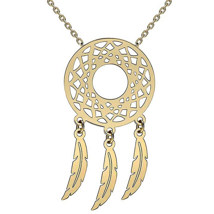 9K Yellow Gold 13.5mm x 26mm Circle Cutout Dream Catcher Necklace 16-18 Inch 7133726 1