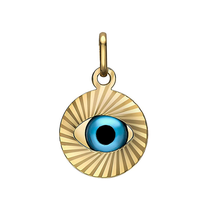 9K Yellow Gold 13mm X 21.5mm Diamond Cut Evil Eye Pendant 7188537 1