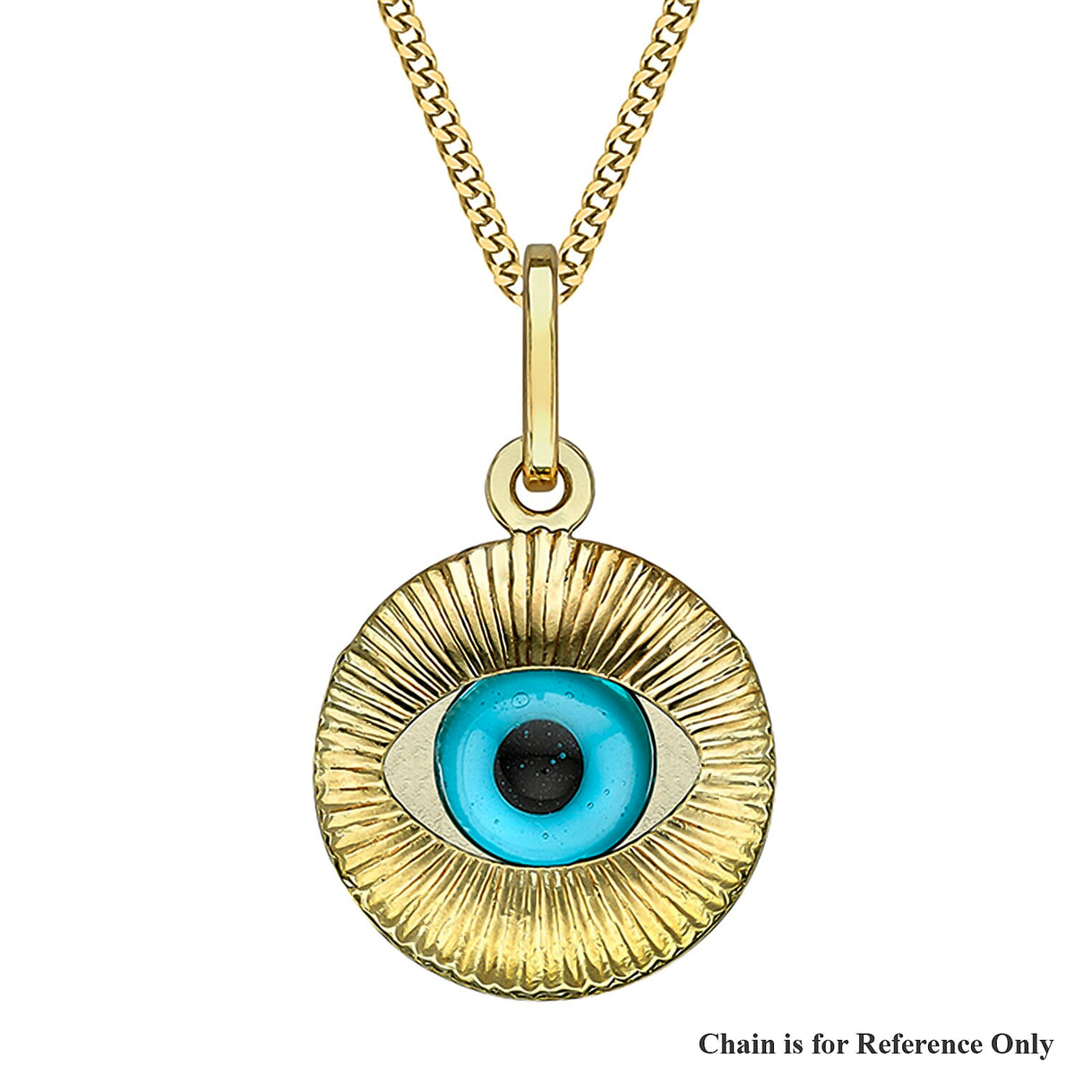 9K Yellow Gold 13mm x 21.5mm Diamond Cut Evil Eye Pendant 7254790 0