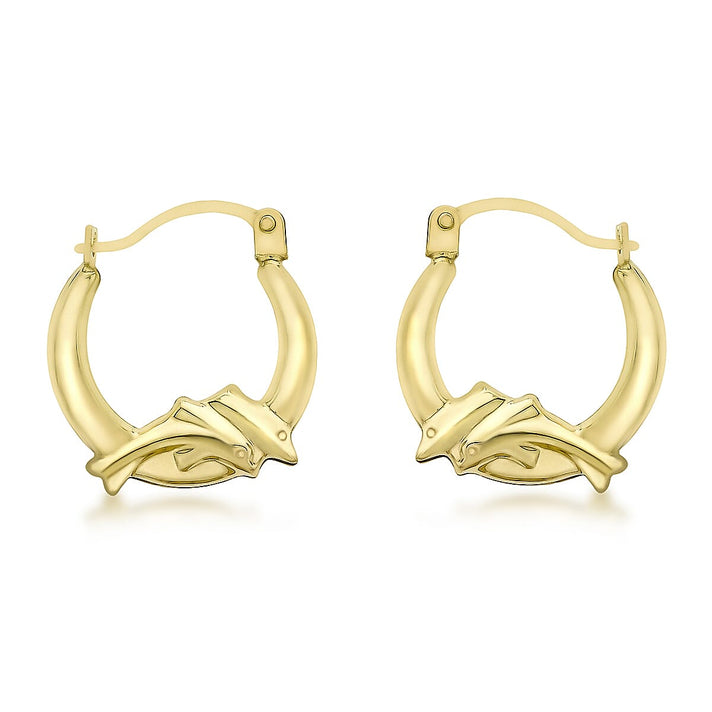 9K Yellow Gold 14mm X 16mm Dolphin Creole Earrings 7190131 1
