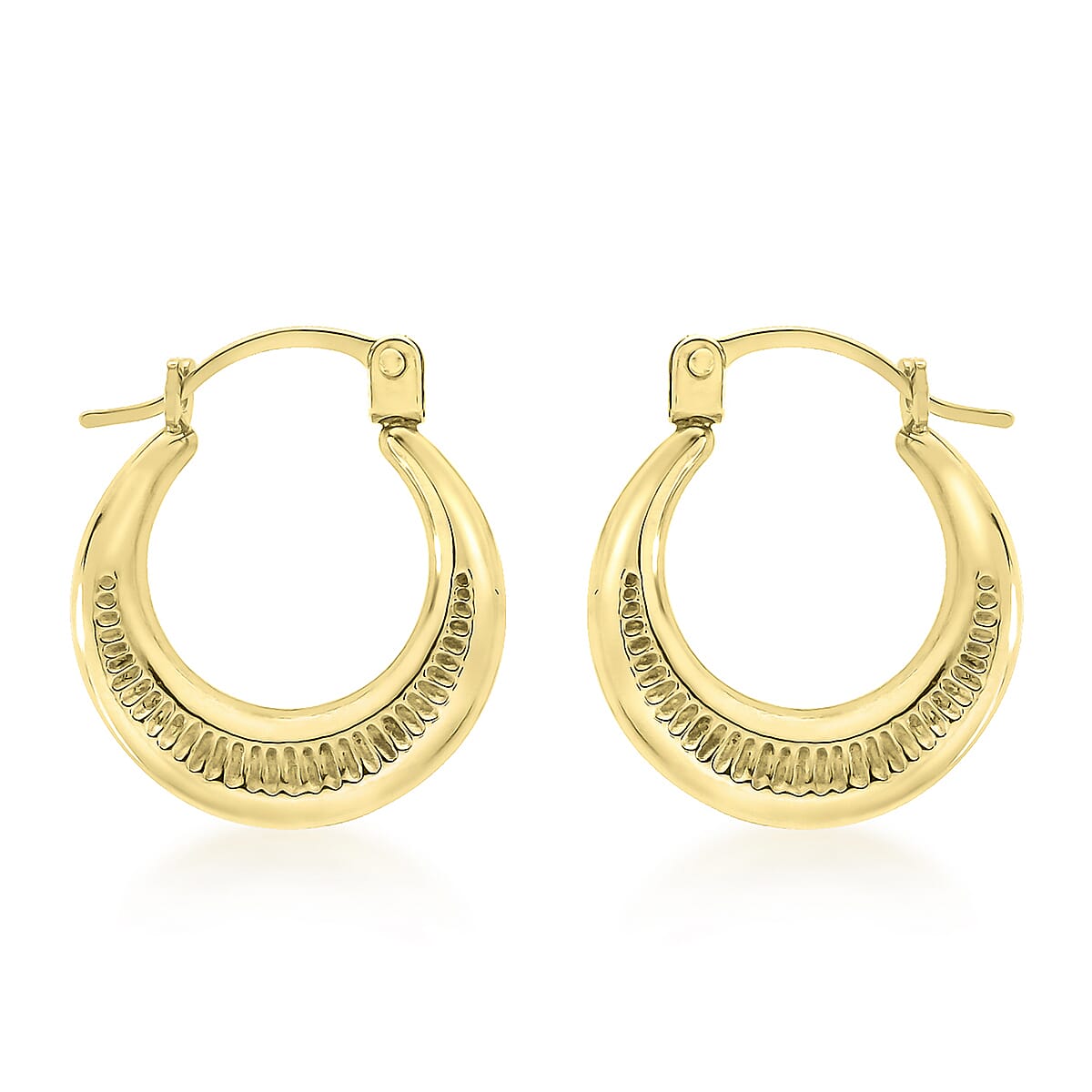 9K Yellow Gold 14mm X 16mm Ribbed Round Creole Earrings 7190141 0