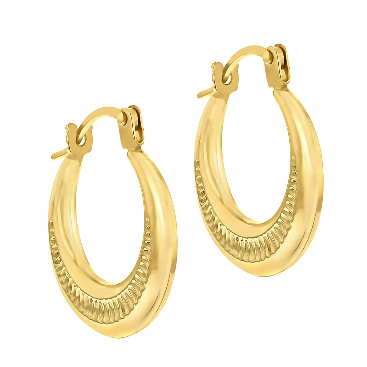 9K Yellow Gold 14mm X 16mm Ribbed Round Creole Earrings 7190141 1