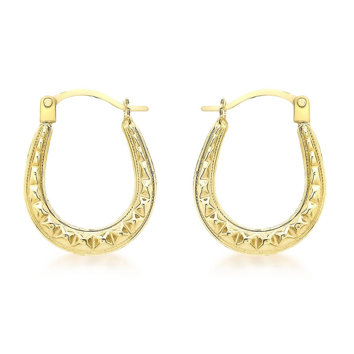 9K Yellow Gold 14mm X 17mm Patterned Creole Earrings 7190128 0