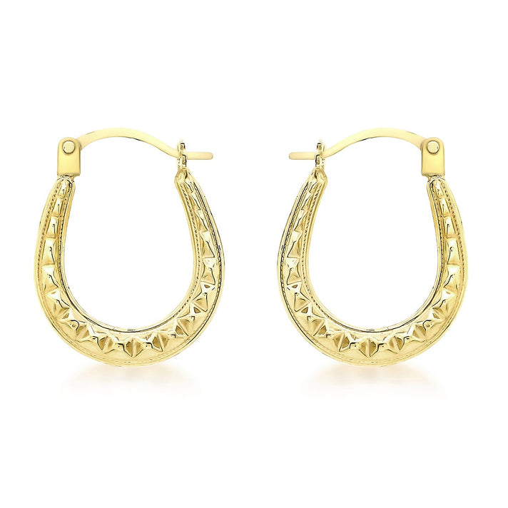 9K Yellow Gold 14mm X 17mm Patterned Creole Earrings 7190128 1