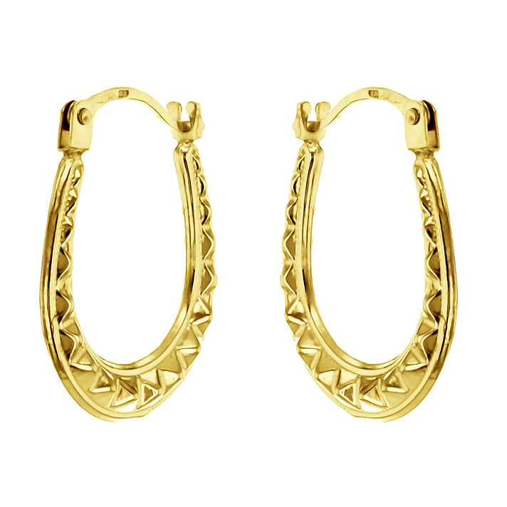 9K Yellow Gold 14mm X 17mm Patterned Creole Earrings 7190128 2