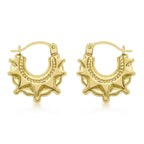 9K Yellow Gold 14mm X 17mm 'Star' Patterned Creole Earrings