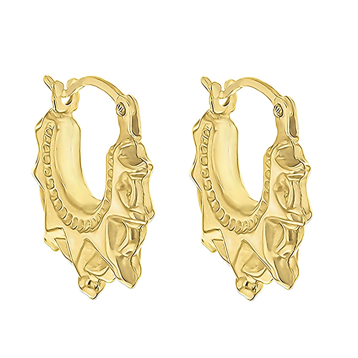 9K Yellow Gold 14mm X 17mm Star Patterned Creole Earrings 7190133 1