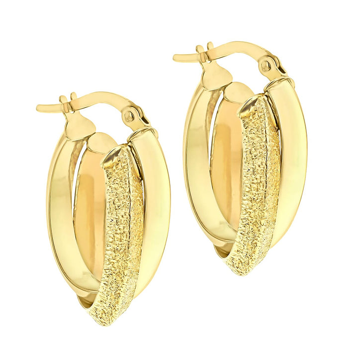 9K Yellow Gold 14mm X 23mm Double Oval Creole Earrings 7190123 2
