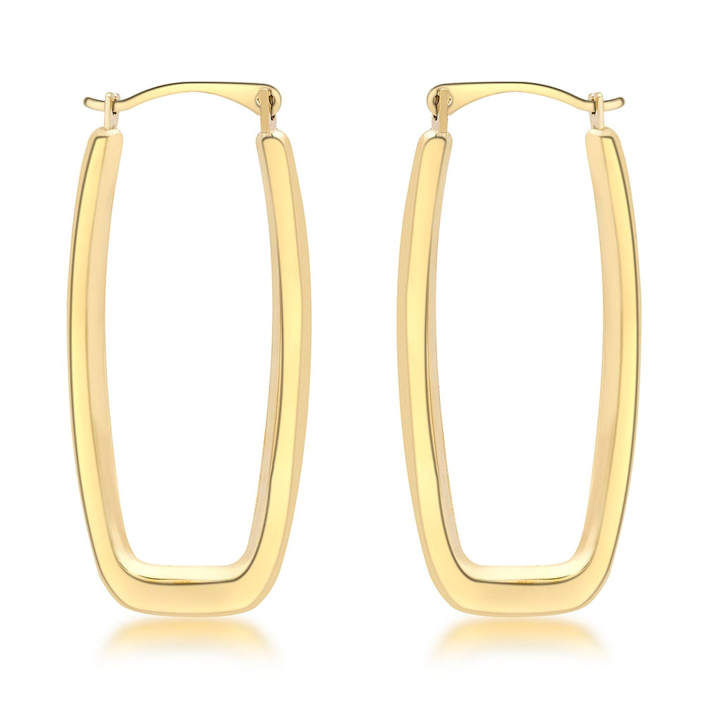9K Yellow Gold 14mm x 32mm Rectangle Shaped Creole Earrings