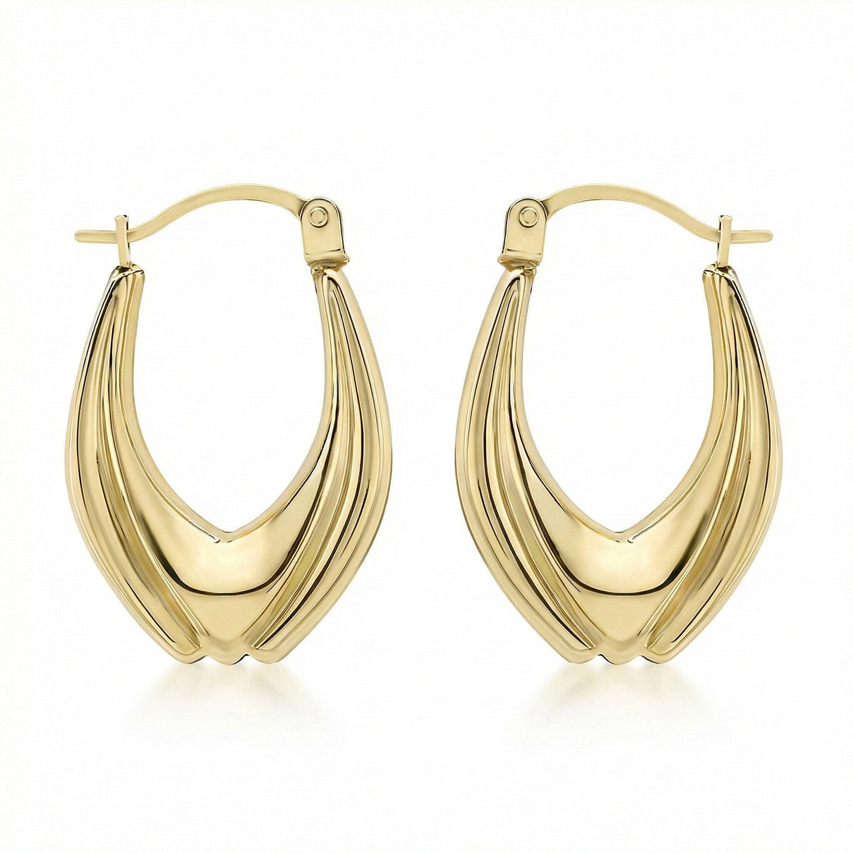 9K Yellow Gold 14mm X 20mm Patterned Creole Earrings 7190140 0
