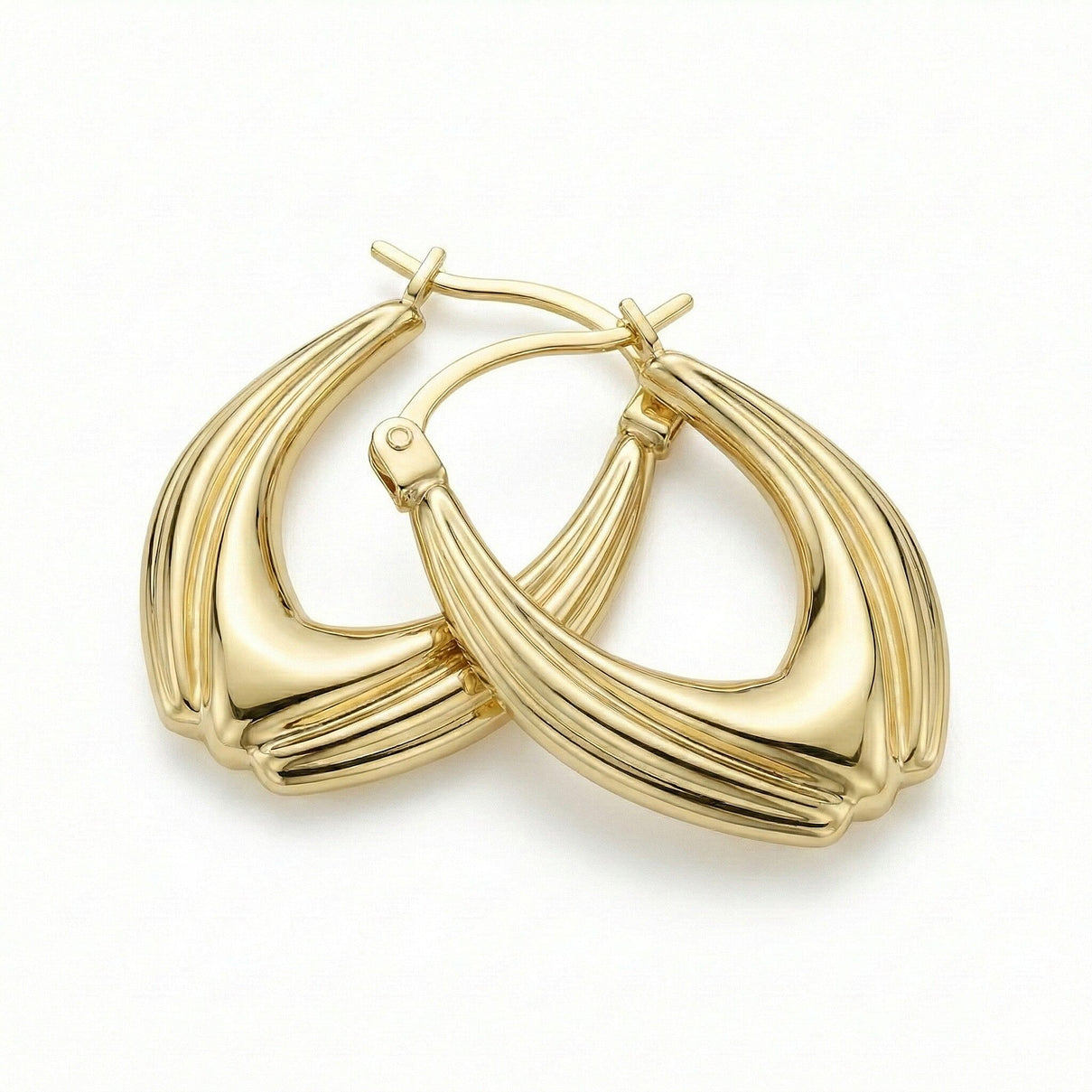 9K Yellow Gold 14mm X 20mm Patterned Creole Earrings 7190140 4
