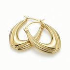 9K Yellow Gold 14mm X 20mm Patterned Creole Earrings