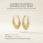 9K Yellow Gold 14mm X 20mm Patterned Creole Earrings