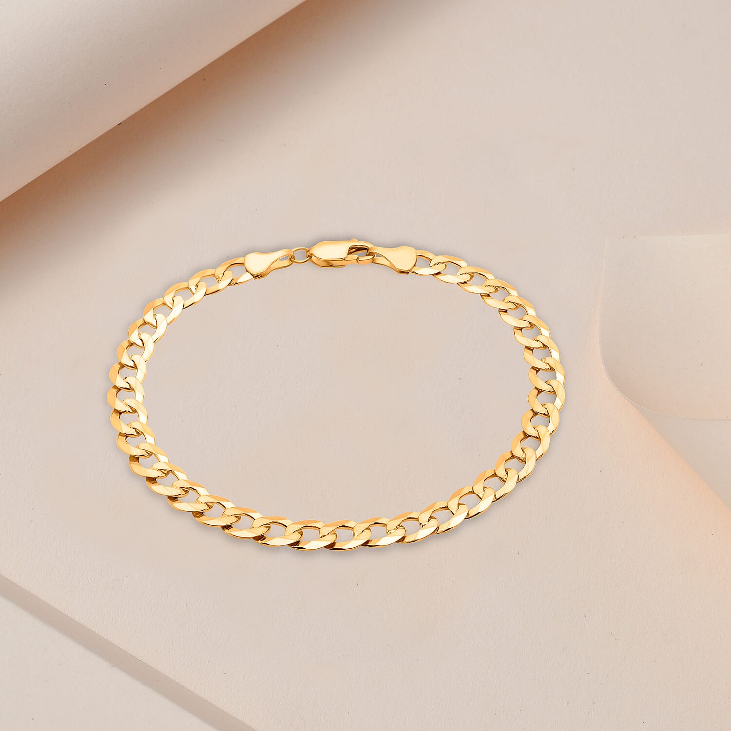 9K Yellow Gold 150 Diamond Cut Flat Curb Chain Bracelet Size 9 Inch Gold Wt. 6.9 Gms 6093051 1
