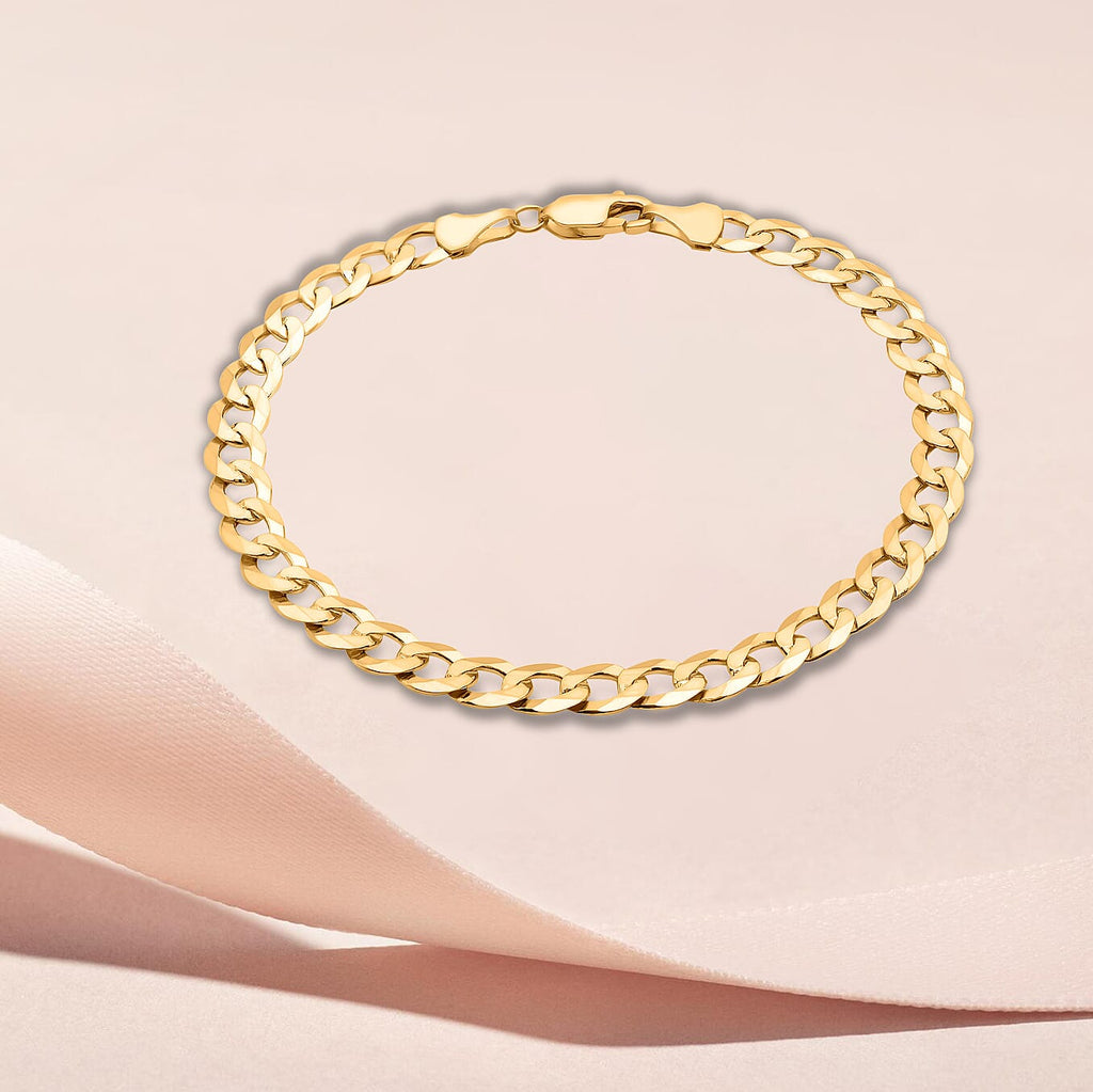 9K Yellow Gold 150 Diamond Cut Flat Curb Chain Bracelet Size 9 Inch, Gold Wt. 6.9 Gms