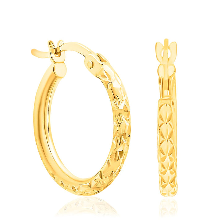9K Yellow Gold 15MM Diamond Cut Hoop Creole Earrings 1 grams 6092940 1