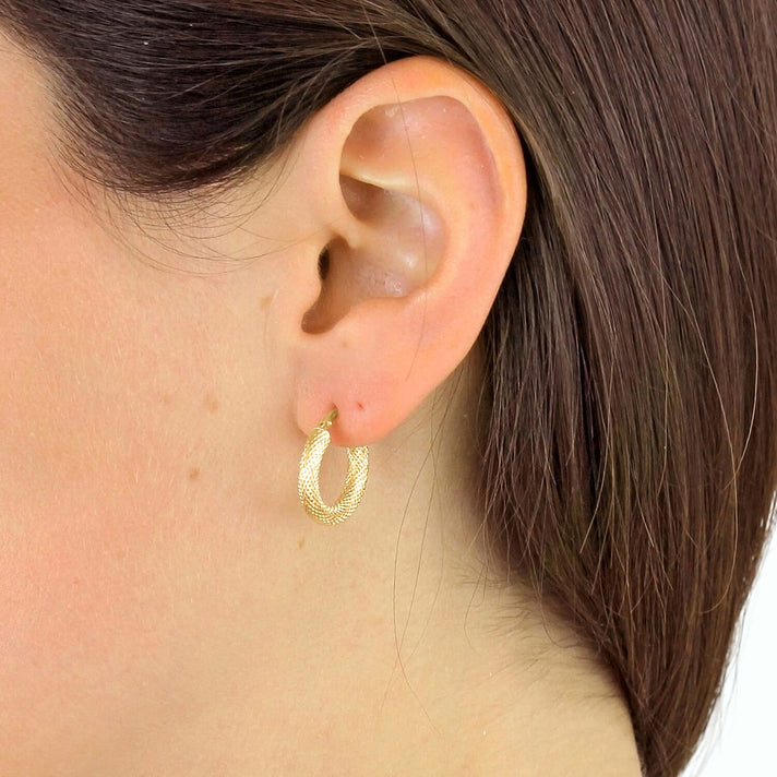 9K Yellow Gold 15MM Diamond Cut Hoop Creole Earrings 1 grams 6092940 2