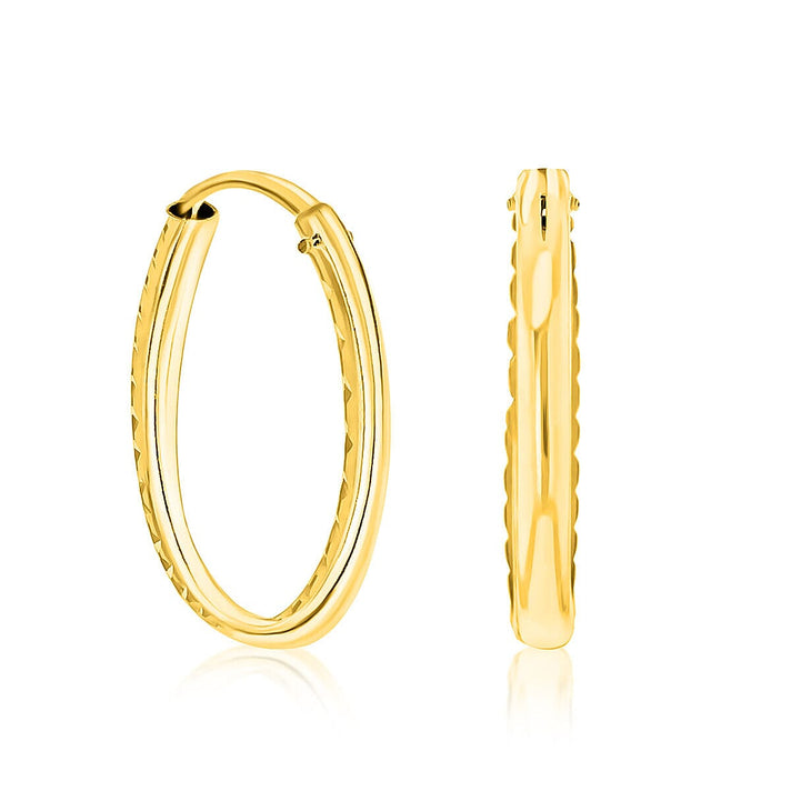 9K Yellow Gold 15MM Diamond Cut Sleeper Hoop Earrings 0.28 grams 6092949 1
