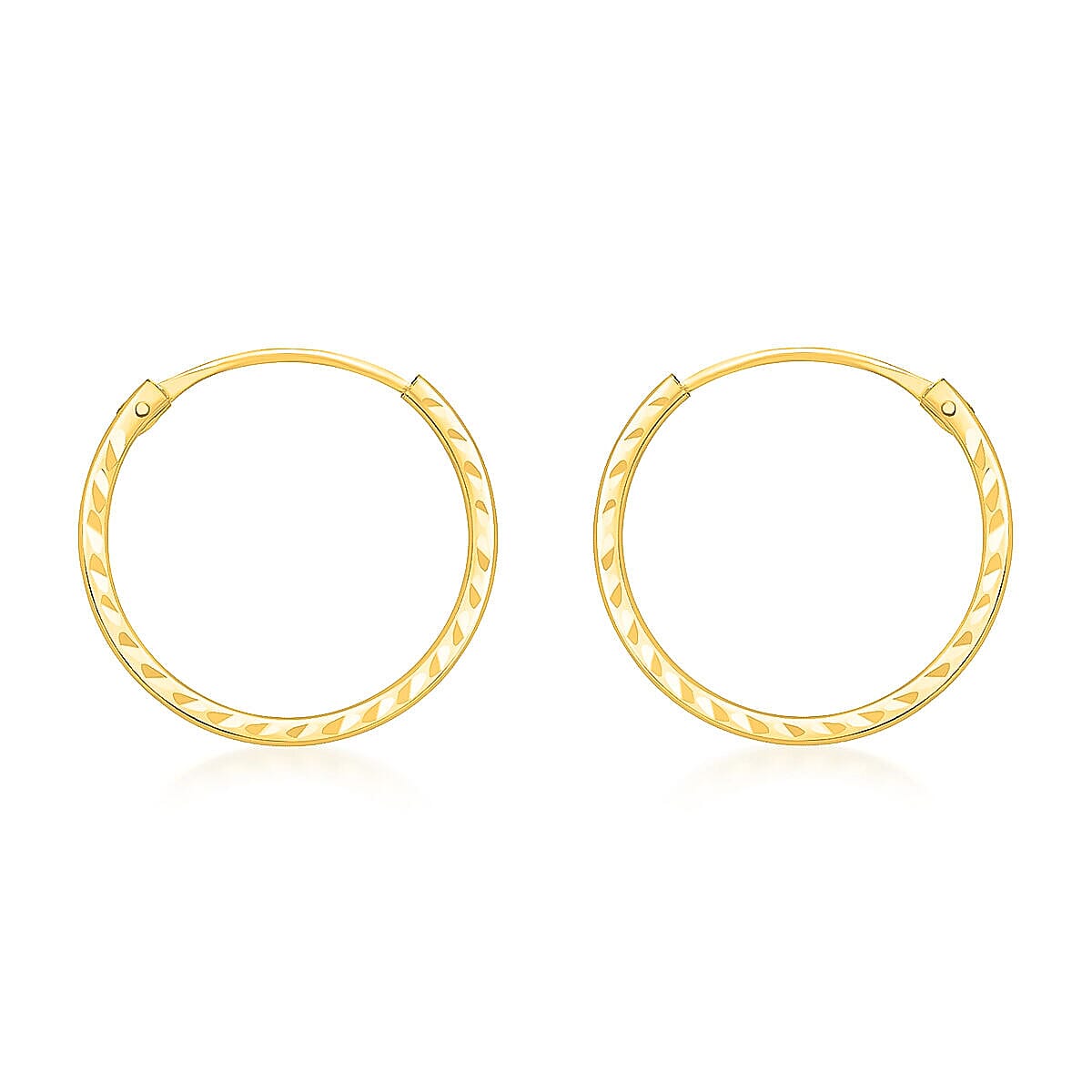 9K Yellow Gold 15MM Diamond Cut Sleeper Hoop Earrings 0.28 grams 6092949 2