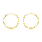 9K Yellow Gold 15MM Diamond Cut Sleeper Hoop Earrings 0.28 grams