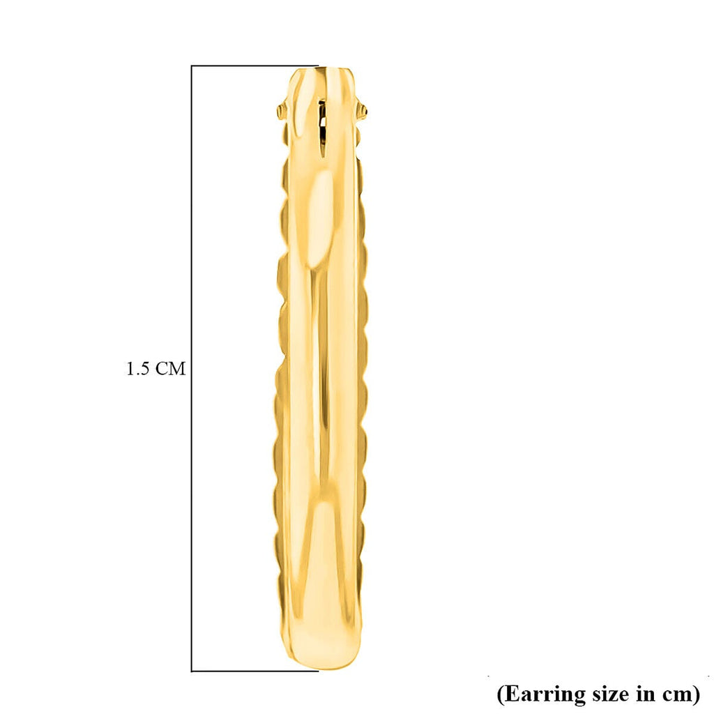 9K Yellow Gold 15MM Diamond Cut Sleeper Hoop Earrings 0.28 grams