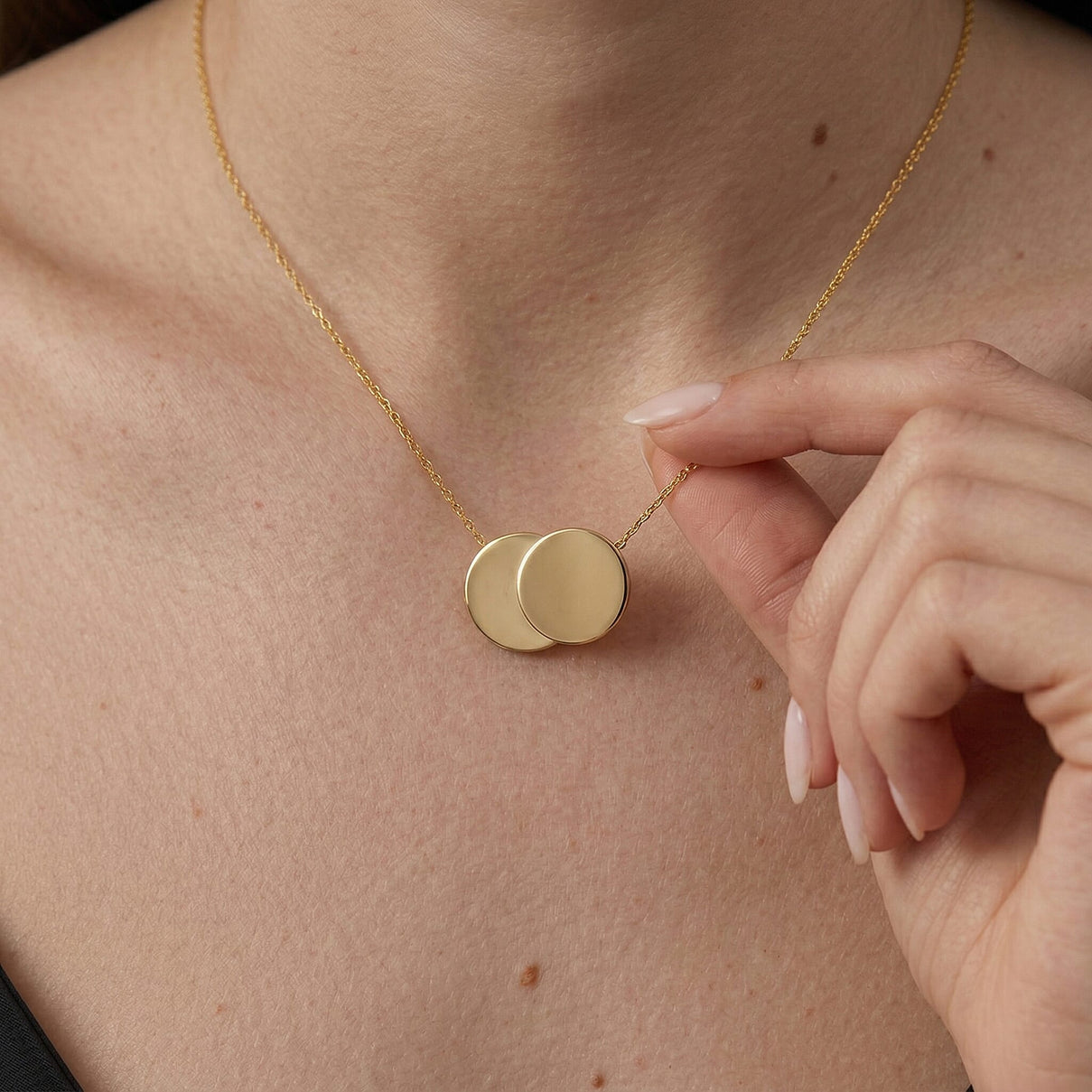 9K Yellow Gold 16.8mm x 10mm Double-Disc Adjustable Necklace 16 Inch to 17 Inch 7426507 1