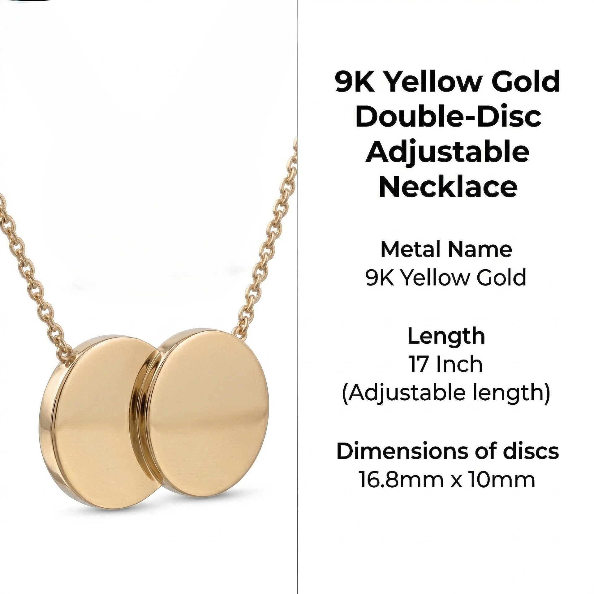 9K Yellow Gold 16.8mm x 10mm Double-Disc Adjustable Necklace 16 Inch to 17 Inch 7426507 6