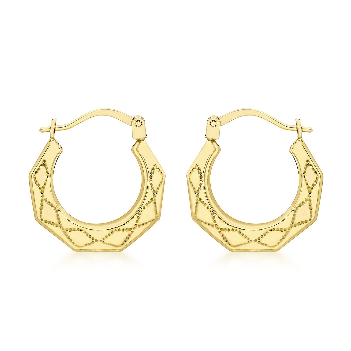 9K Yellow Gold 16mm X 17mm Patterned Round Creole Earrings 7190142 0