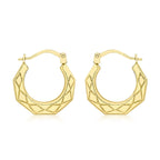 9K Yellow Gold 16mm X 17mm Patterned Round Creole Earrings