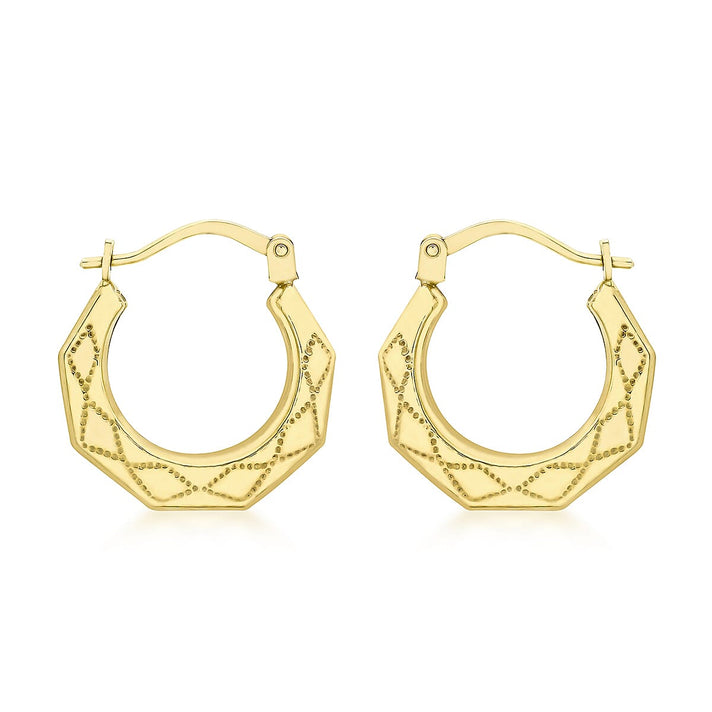 9K Yellow Gold 16mm X 17mm Patterned Round Creole Earrings 7190142 1
