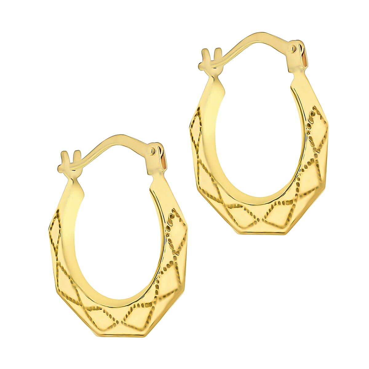 9K Yellow Gold 16mm X 17mm Patterned Round Creole Earrings 7190142 1