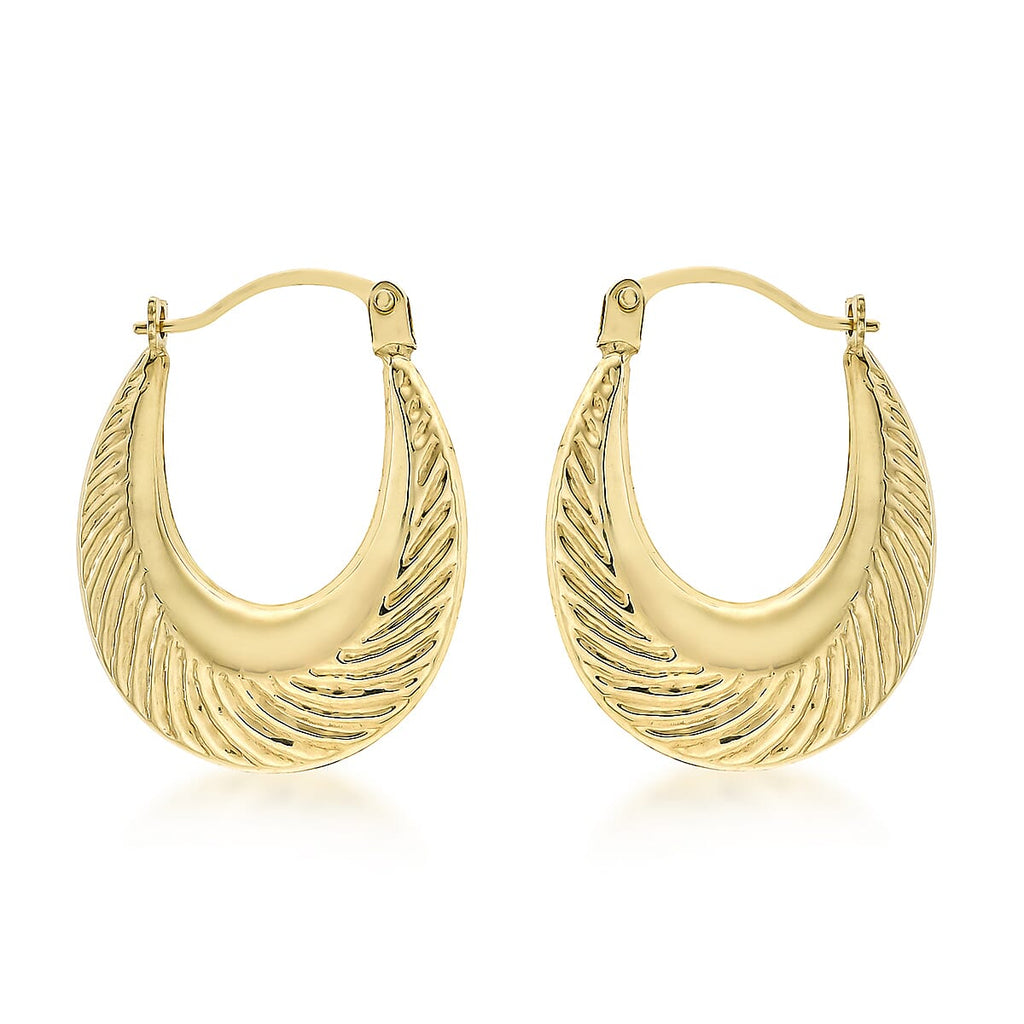 9K Yellow Gold 16mm X 20mm Patterned Creole Earrings